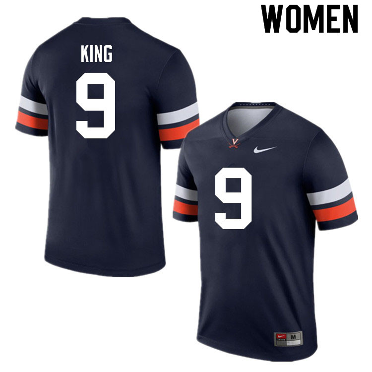 Women #9 Coen King Virginia Cavaliers College Football Jerseys Sale-Navy